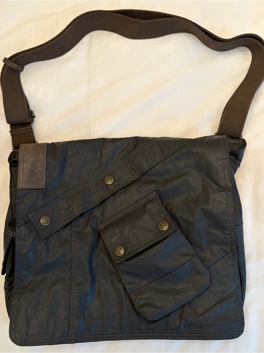 Belstaff Black Leather-Effect Messenger Bag with Brown Strap